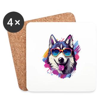 Husky coloré d’Alaska avec des lunettes de soleil Dog Lover - Dessous de verre (lot de 4) - blanc - Devant