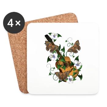 Guitare avec des fleurs et des papillons - Dessous de verre (lot de 4) - blanc - Devant