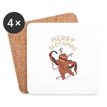 Merry Slothmas Funny Sloth Weihnachten Pyjama Cute - Untersetzer (4er-Set) - Weiß - Vorne