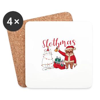 Miaou paresseux Chat Paresseux Noël - Dessous de verre (lot de 4) - blanc - Devant