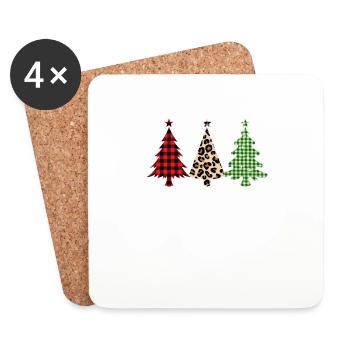 Joyeux Noël Buffalo Trees Leopard Plaid Print - Dessous de verre (lot de 4) - blanc - Devant