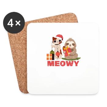 Miaou paresseux Chat Paresseux Noël - Dessous de verre (lot de 4) - blanc - Devant