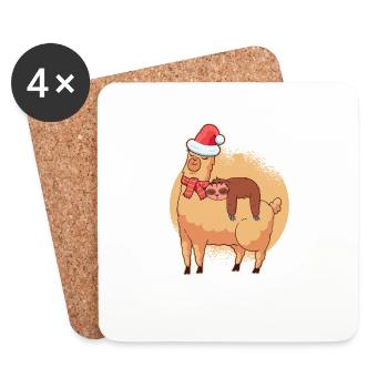 Paresseux chevauche le Père Noël de Noël Llama - Dessous de verre (lot de 4) - blanc - Devant