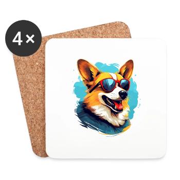 Corgi coloré portant des lunettes de soleil amoureux des chiens - Dessous de verre (lot de 4) - blanc - Devant
