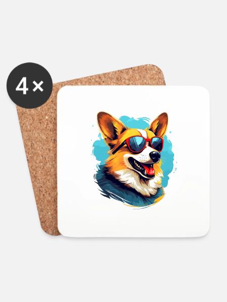 Bunter Corgi mit Sonnenbrille Hundeliebhaber - Untersetzer (4er-Set) - Weiß