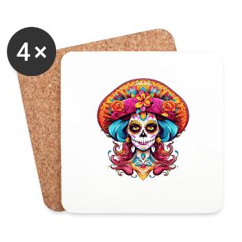Dia de los Muertos La Catrina Damen Halloween - Untersetzer (4er-Set) - Weiß - Vorne