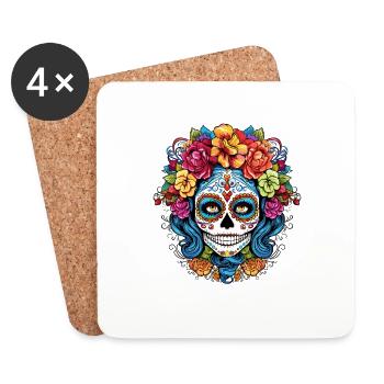La Catrina Graphics - Calaveras Flowers Halloween - Dessous de verre (lot de 4) - blanc - Devant