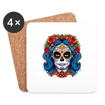 Gruselige bunte La Catrina - Halloween Florral Wom - Untersetzer (4er-Set) - Weiß - Vorne