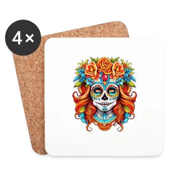 Halloween Kostüm für Damen und Herren - La Catrina - Untersetzer (4er-Set) - Weiß - Vorne