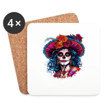 La Calavera Catrina: Das Symbol des Kreislaufs des Lebens - Untersetzer (4er-Set) - Weiß - Vorne