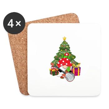 Bass Guitar Player Gnome Funny Christmas Tree - Coasters (set of 4) - white - Front