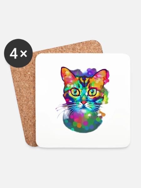 Künstlerischer Chat - Untersetzer (4er-Set) - Weiß