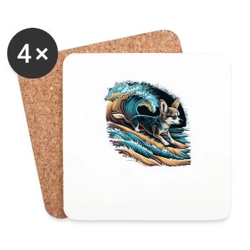 Chihuahua | Surf Cool Planche Surfeur Océan Chien - Dessous de verre (lot de 4) - blanc - Devant
