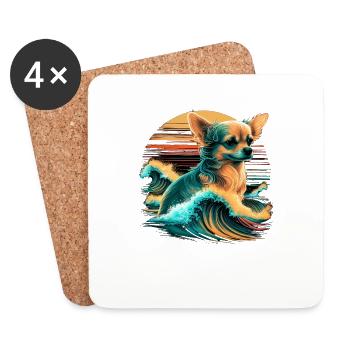 Chihuahua | Surf Cool Planche Surfeur Océan Chien - Dessous de verre (lot de 4) - blanc - Devant