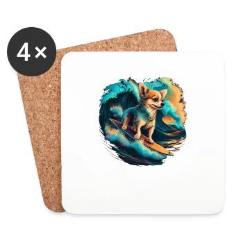 Chihuahua | Surf Cool Planche Surfeur Océan Chien - Dessous de verre (lot de 4) - blanc - Devant