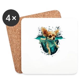 Chihuahua| Cute Swimming Water Diving Dive Funny - Coasters (set of 4) - white - Front