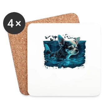 Chihuahua| Cute Swimming Water Diving Dive Funny - Coasters (set of 4) - white - Front