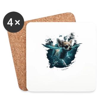 Chihuahua| Cute Swimming Water Diving Dive Funny - Coasters (set of 4) - white - Front