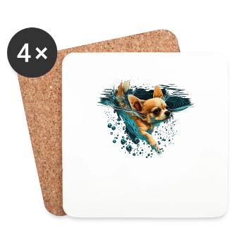 Chihuahua| Cute Swimming Water Diving Dive Funny - Coasters (set of 4) - white - Front