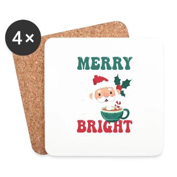 Merry And Bright Pink Funny Christmas Santa Claus - Coasters (set of 4) - white - Front