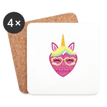 Cute Unicorn Heart Valentine's Day Hearts Unicorns - Coasters (set of 4) - white - Front