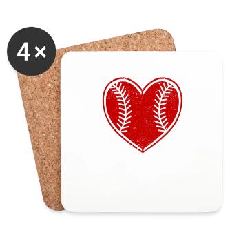 Baseball Heart Valentine’s Day Cute Sports Player - Dessous de verre (lot de 4) - blanc - Devant