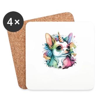 Chihuahua | Bunt Regenbogen LGBTQ Einhorn Hund - Untersetzer (4er-Set) - Weiß - Vorne