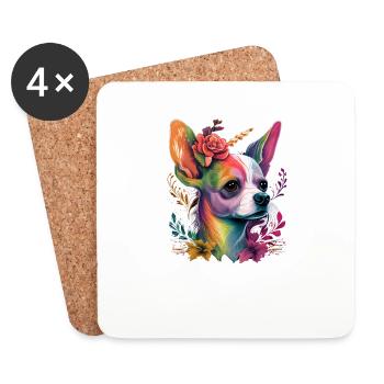 Chihuahua | Bunt Regenbogen LGBTQ Einhorn Hund - Untersetzer (4er-Set) - Weiß - Vorne