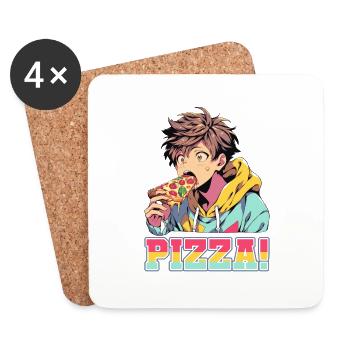 Pizza Lover Young Girl Anime Manga Pizza - Dessous de verre (lot de 4) - blanc - Devant