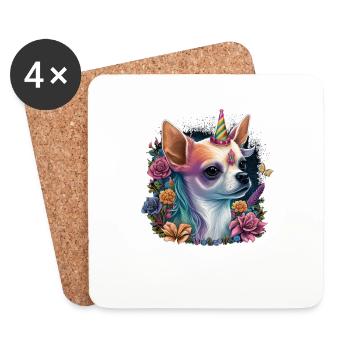 Chihuahua | Bunt Regenbogen LGBTQ Einhorn Hund - Untersetzer (4er-Set) - Weiß - Vorne