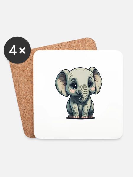 Süsser Baby Elefant Elephant - Untersetzer (4er-Set) - Weiß