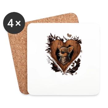 Chihuahua | Niedlicher Hund Welpe Natur Holz Herz - Untersetzer (4er-Set) - Weiß - Vorne