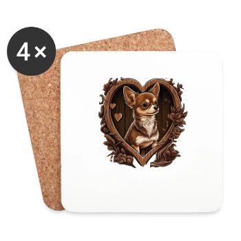 Chihuahua | Niedlicher Hund Welpe Natur Holz Herz - Untersetzer (4er-Set) - Weiß - Vorne
