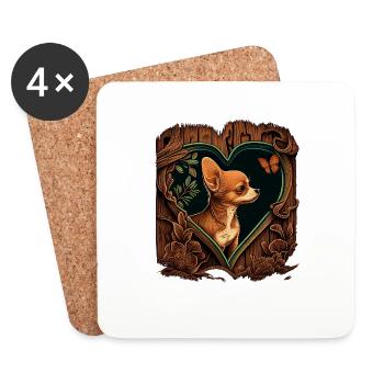 Chihuahua | Niedlicher Hund Welpe Natur Holz Herz - Untersetzer (4er-Set) - Weiß - Vorne