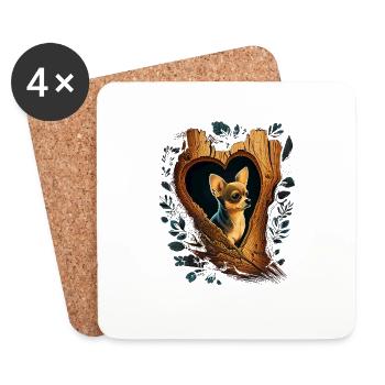 Chihuahua | Niedlicher Hund Welpe Natur Holz Herz - Untersetzer (4er-Set) - Weiß - Vorne