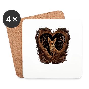 Chihuahua | Niedlicher Hund Welpe Natur Holz Herz - Untersetzer (4er-Set) - Weiß - Vorne