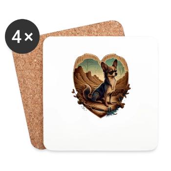 Chihuahua | Niedlicher Hund Welpe Natur Holz Herz - Untersetzer (4er-Set) - Weiß - Vorne
