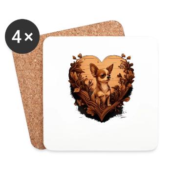 Chihuahua | Niedlicher Hund Welpe Natur Holz Herz - Untersetzer (4er-Set) - Weiß - Vorne