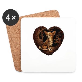 Chihuahua | Niedlicher Hund Welpe Natur Holz Herz - Untersetzer (4er-Set) - Weiß - Vorne
