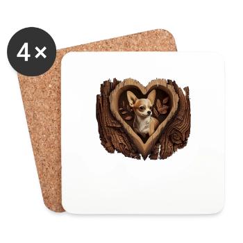 Chihuahua | Niedlicher Hund Welpe Natur Holz Herz - Untersetzer (4er-Set) - Weiß - Vorne