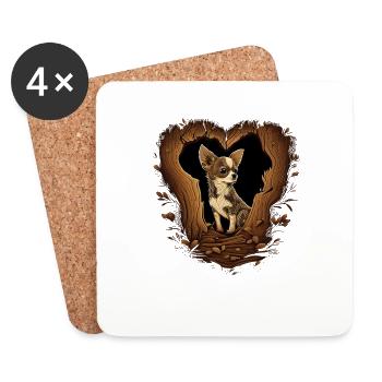 Chihuahua | Niedlicher Hund Welpe Natur Holz Herz - Untersetzer (4er-Set) - Weiß - Vorne