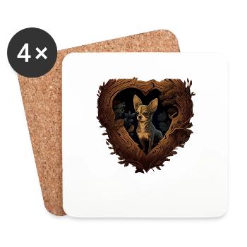 Chihuahua | Niedlicher Hund Welpe Natur Holz Herz - Untersetzer (4er-Set) - Weiß - Vorne