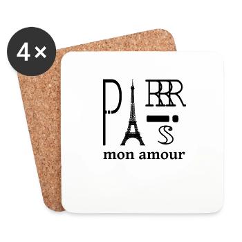 Paris Mon Amour, Frankreich Fans, Statement Shirt - Untersetzer (4er-Set) - Weiß - Vorne