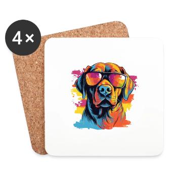 Bunte Labrador mit Sonnenbrille Hundeliebhaber - Untersetzer (4er-Set) - Weiß - Vorne