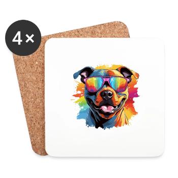 Colorful Pitbull Wearing Sunglasses Dog Lover - Coasters (set of 4) - white - Front