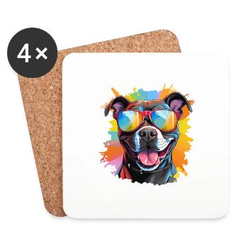 Colorful Pitbull Wearing Sunglasses Dog Lover - Coasters (set of 4) - white - Front