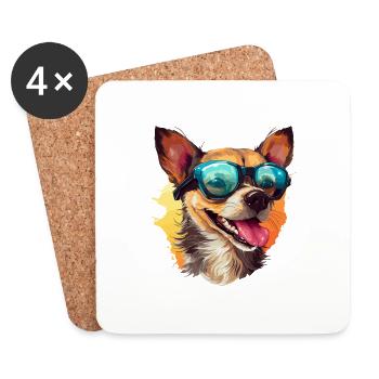 Bunter Chihuahua mit Sonnenbrille Hundeliebhaber - Untersetzer (4er-Set) - Weiß - Vorne