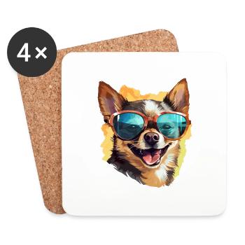 Chihuahua coloré portant des lunettes de soleil amoureux des chiens - Dessous de verre (lot de 4) - blanc - Devant