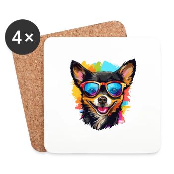 Chihuahua coloré portant des lunettes de soleil amoureux des chiens - Dessous de verre (lot de 4) - blanc - Devant
