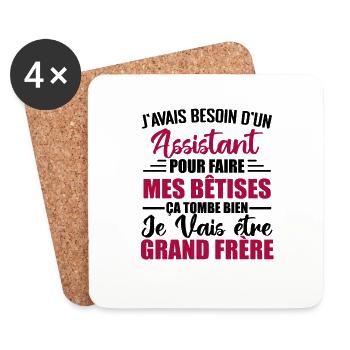 Je Vais être Grand Frère, Futur Grand Frère - Dessous de verre (lot de 4) - blanc - Devant
